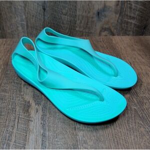 Crocs Serena Sexi Flip Flop Sandals Womens Size 8 Blue Turquoise T Strap Strappy